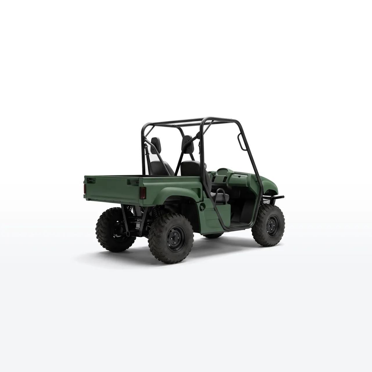 A side-by-side utility vehicle on a studio floor