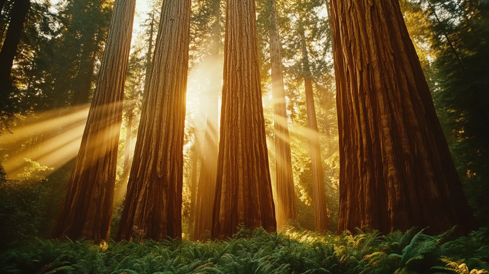 Massive ancient sequoia tree trunks reaching upward in Sequoi