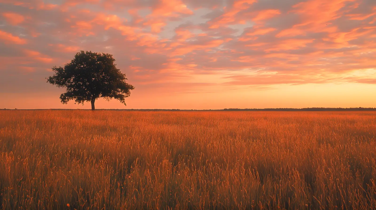 Endless Illinois prairie at sunset with tallgrass and wildflo