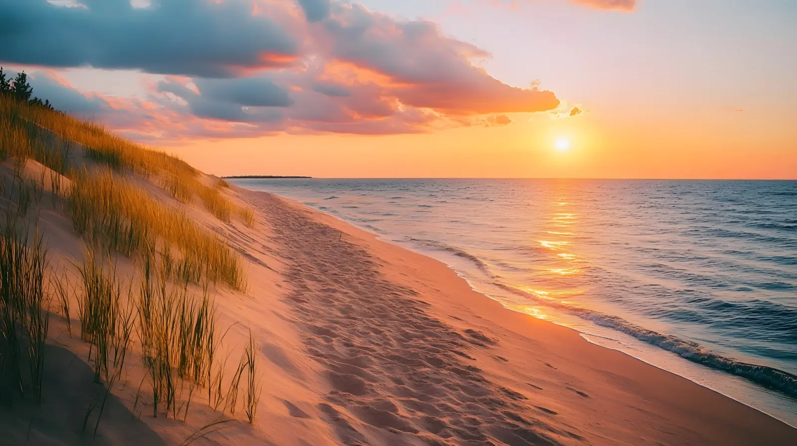 Indiana Dunes National Park at sunset massive sand dunes meet