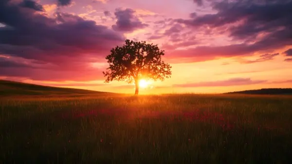 Iowa tallgrass prairie at golden hour with wildflowers bloomi