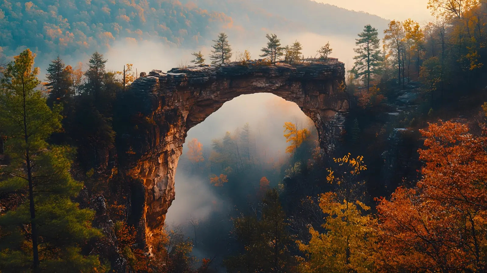 Stone arch over a creek in Red River Gorge, Kentucky