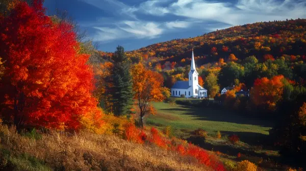 Berkshires hillside in Massachusetts in peak autumn color viv