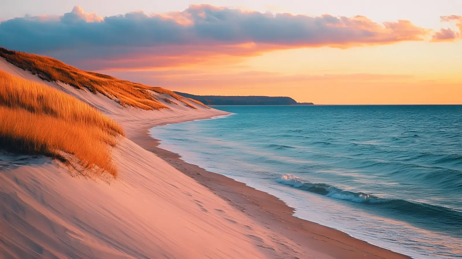 Sleeping Bear Dunes Michigan with massive sand dunes meeting