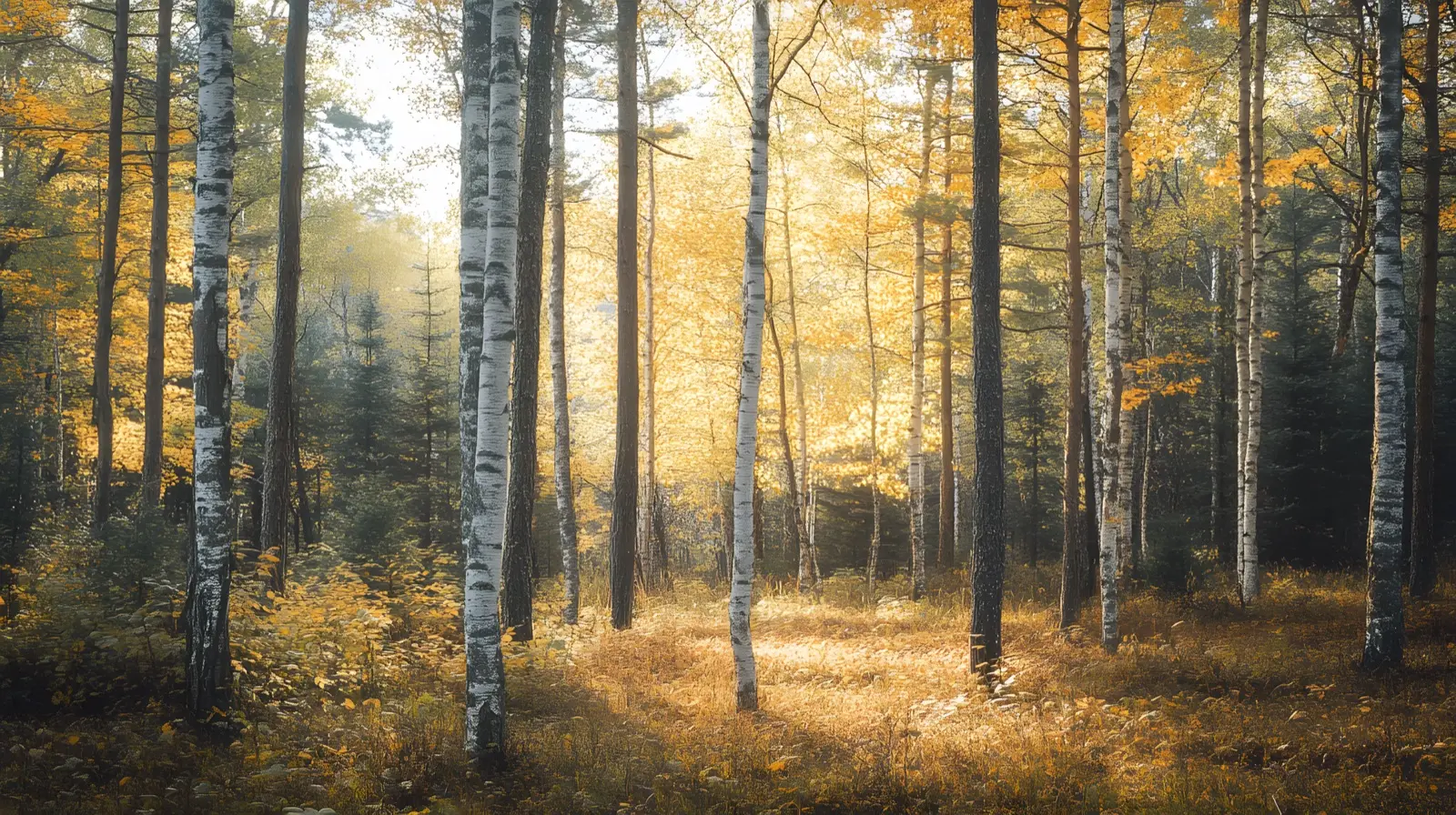 Yellow birch lighting up a northern Minnesota forest in autumn