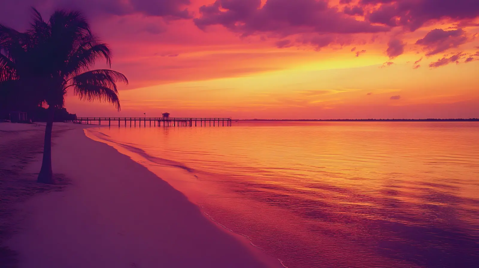 Pink and gold sunset over a Mississippi Gulf Coast beach