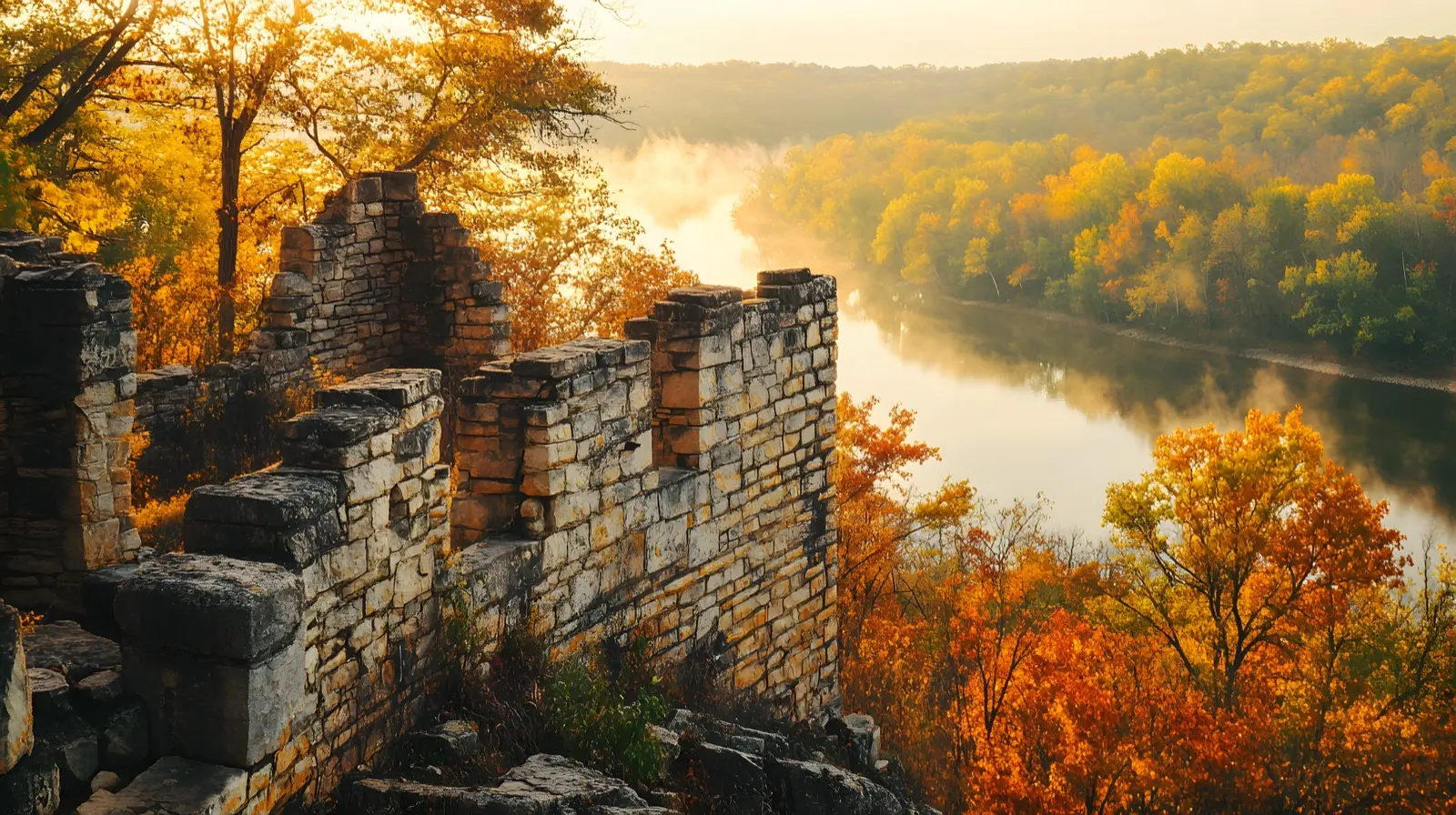 Ha Ha Tonka State Park Missouri at sunrise ruins of historic