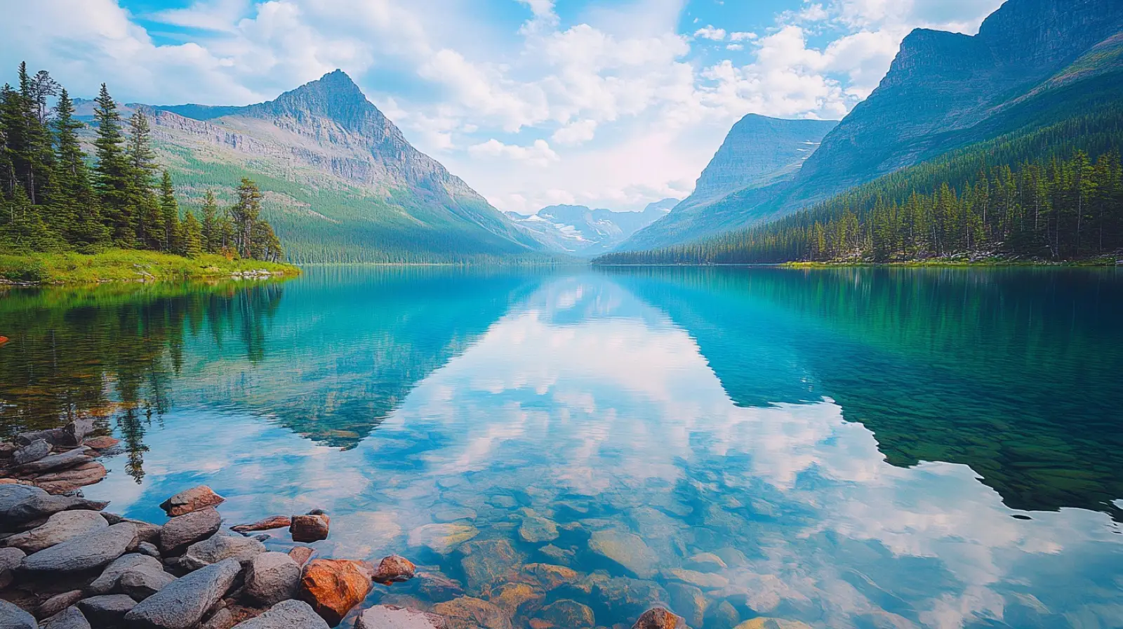 Mountain peaks and alpine valley in Glacier National Park, Montana