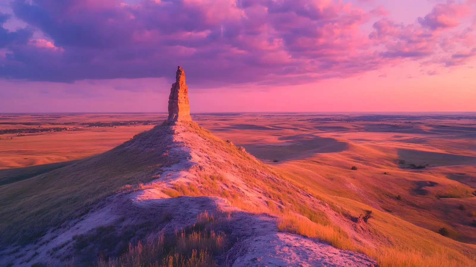 Chimney Rock at sunset, Nebraska
