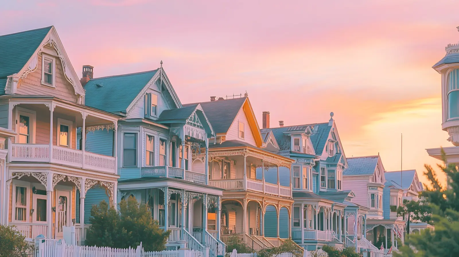 Victorian houses of Cape May in golden-hour light, New Jersey