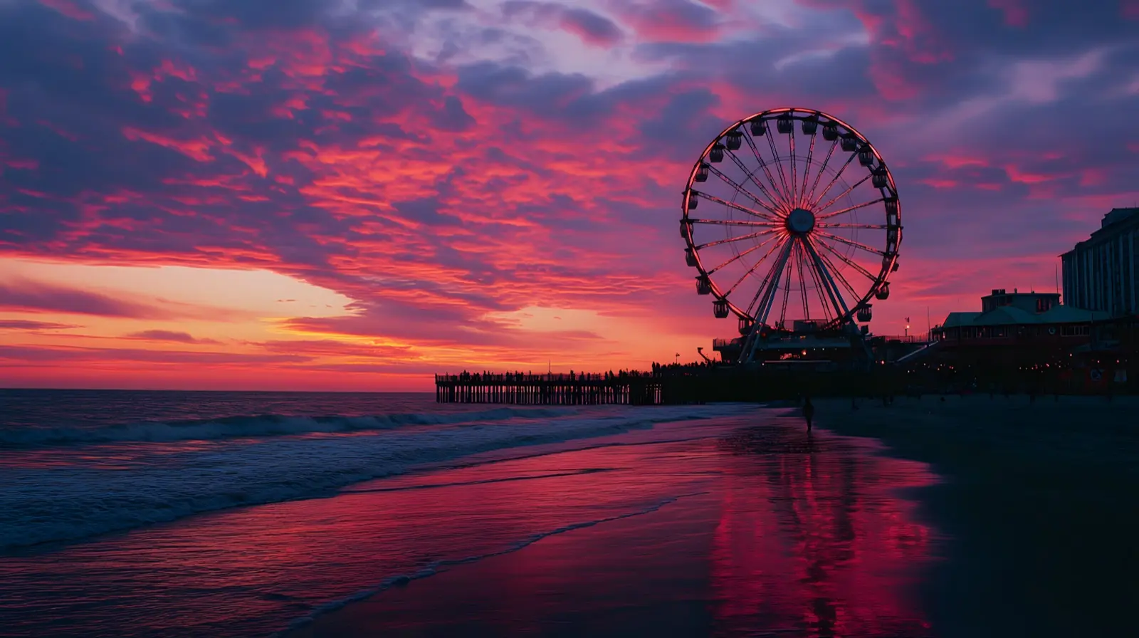 Classic Jersey Shore boardwalk at golden hour vintage Ferris
