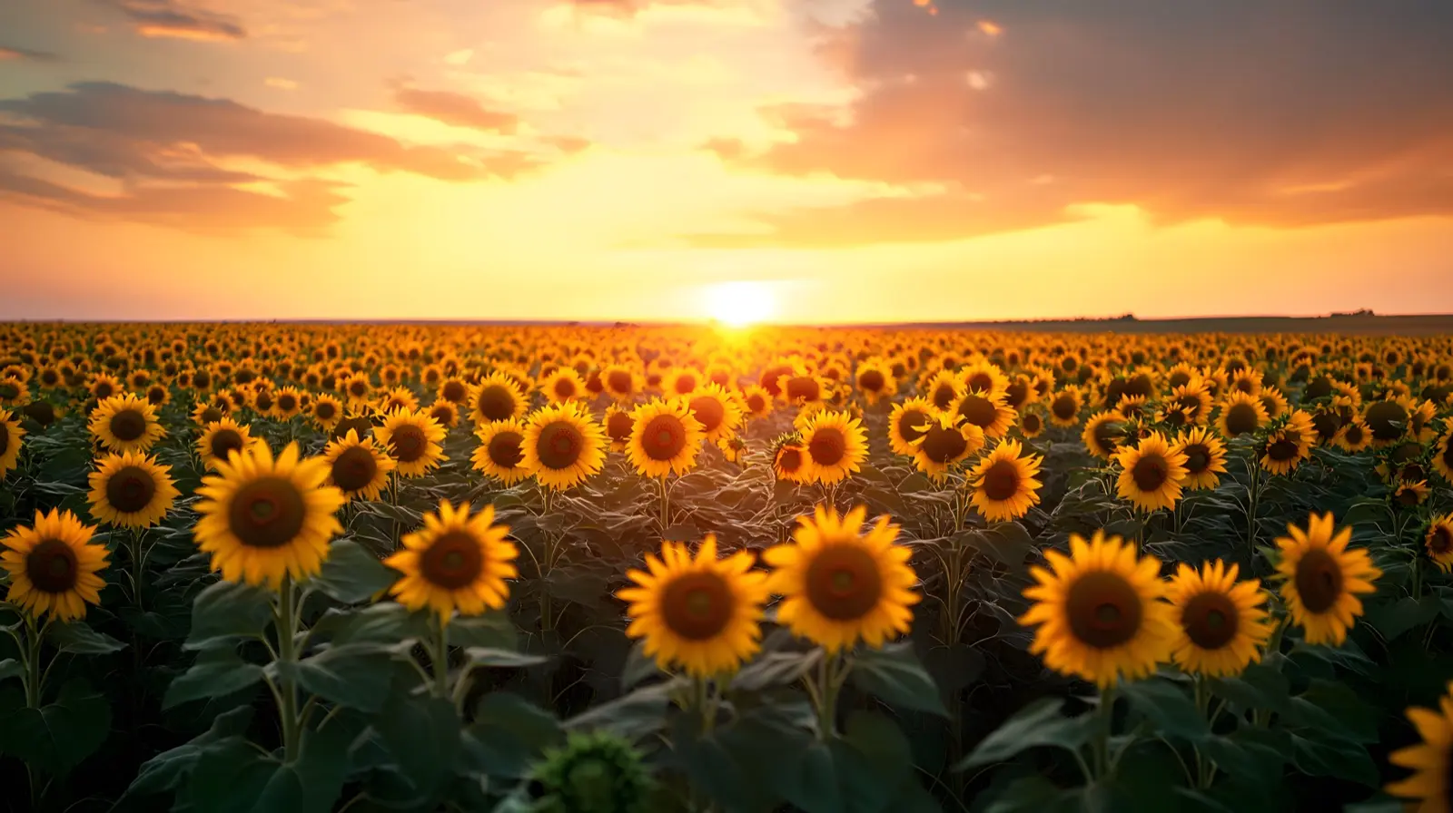 North Dakota sunflower field at sunset endless rows of vibran