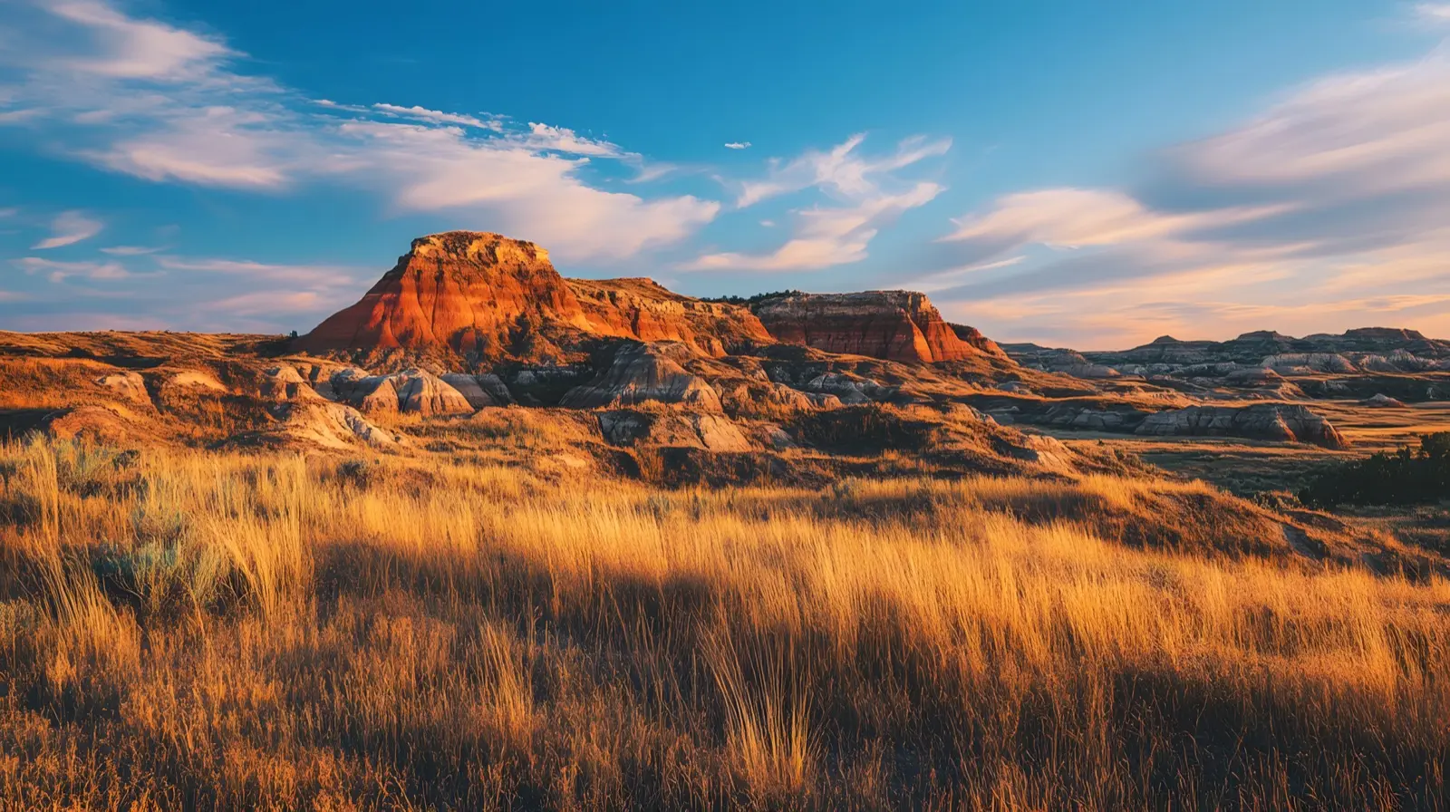 Badlands of Theodore Roosevelt National Park at sunset, North Dakota