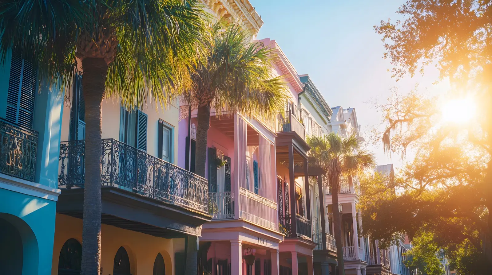 The pastel houses of Charleston's Rainbow Row, South Carolina