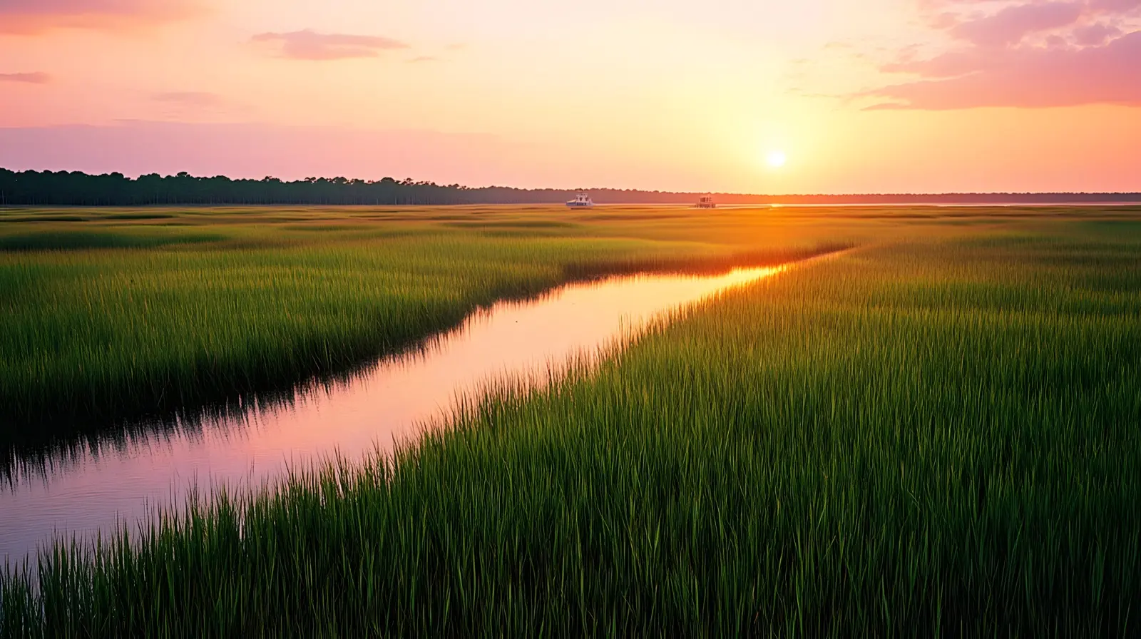 Lowcountry South Carolina marsh at golden hour vibrant green