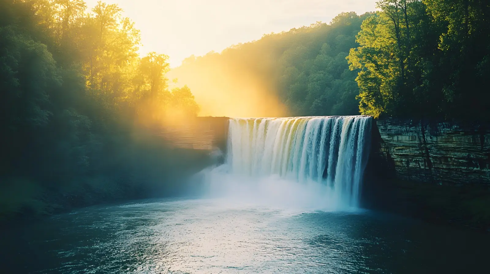Cumberland Falls Tennessee waterfall at golden hour dramatic