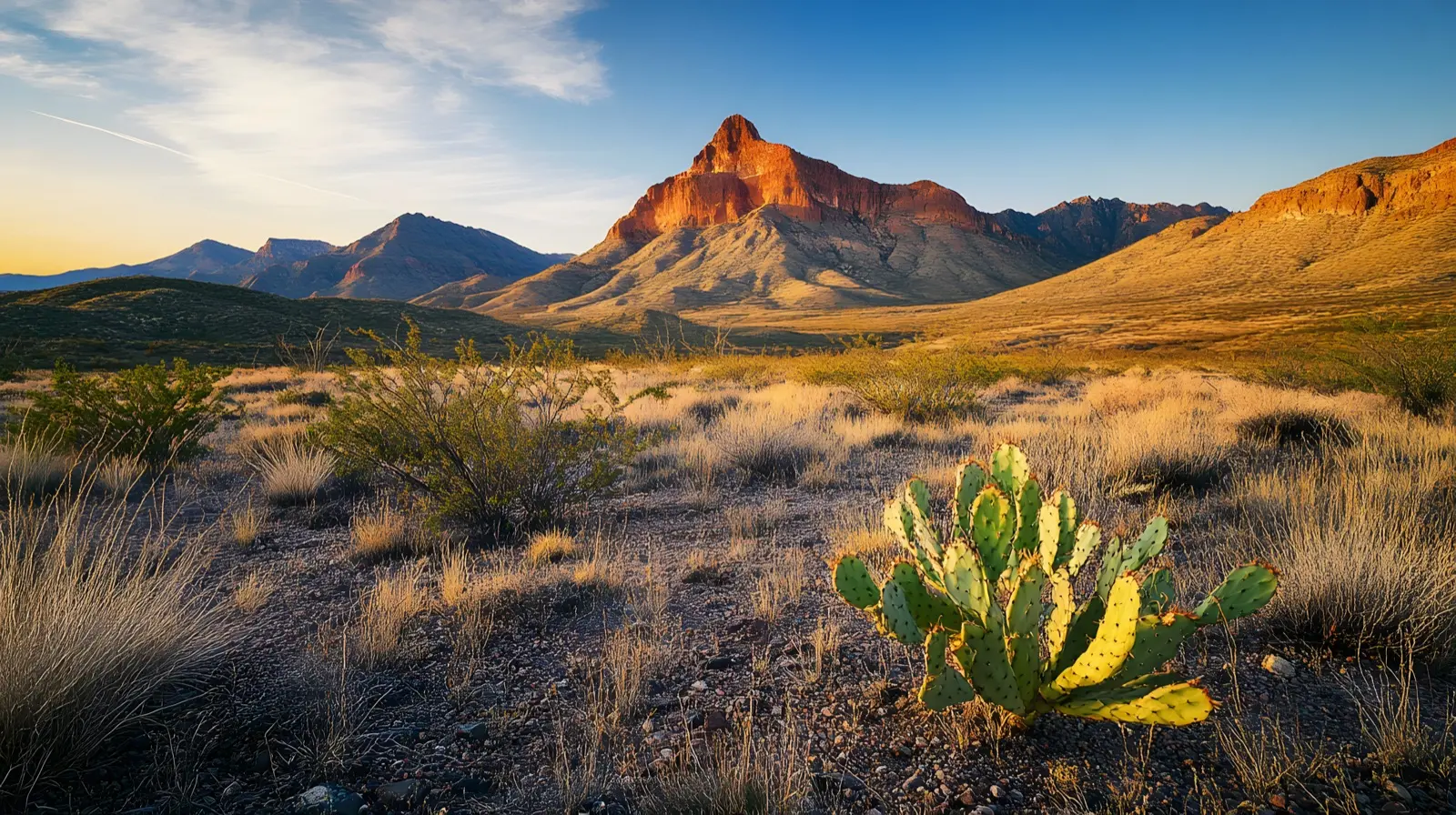 Desert mountains and open road in Big Bend National Park, Texas
