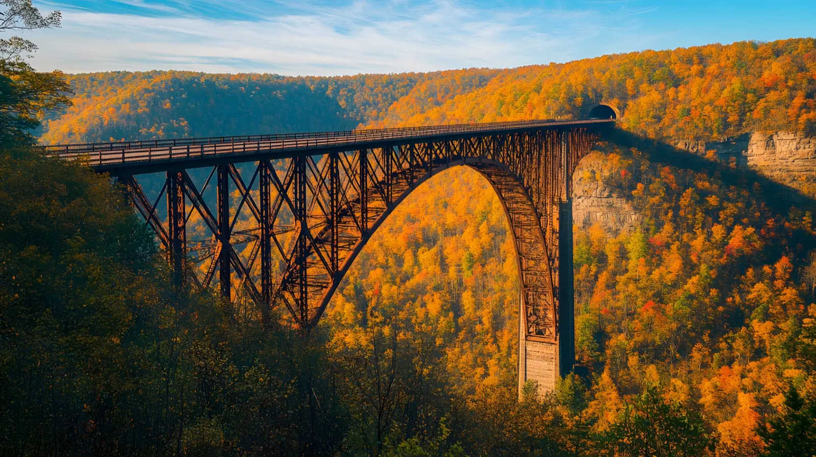 The New River Gorge Bridge arching over the canyon, West Virginia