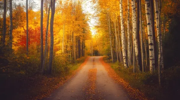 Wisconsin Northwoods autumn forest with vibrant yellow birch
